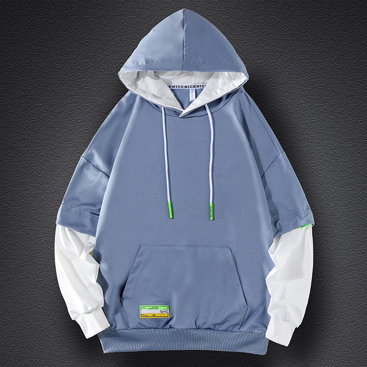 Men's Oversized Layered Look Hoodie with Contrast Sleeves and Kangaroo Pocket Mune Fashion