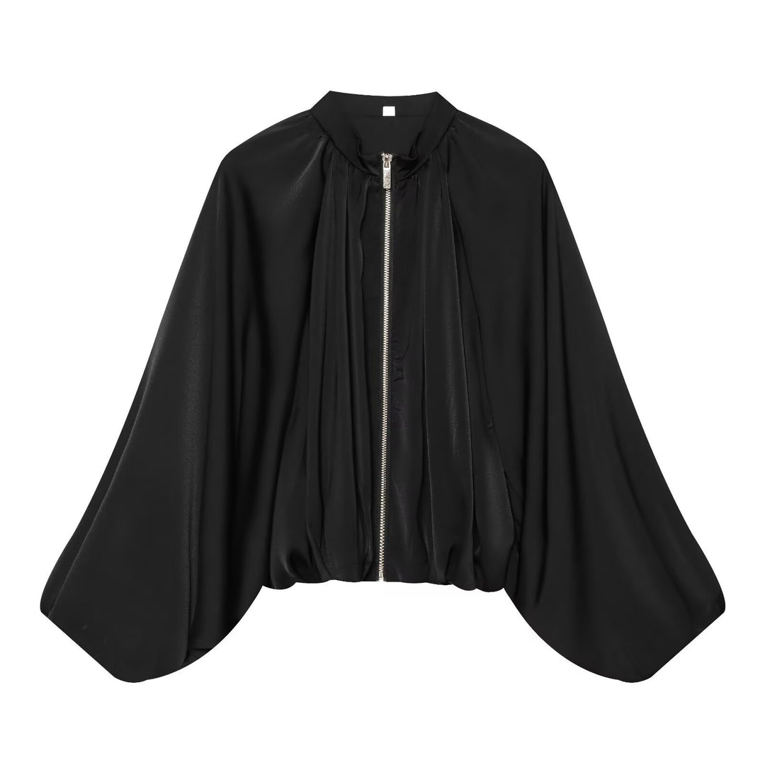 Women's cape jacket with central zipper, wide cape cut and voluminous bat sleeves Mune Fashion
