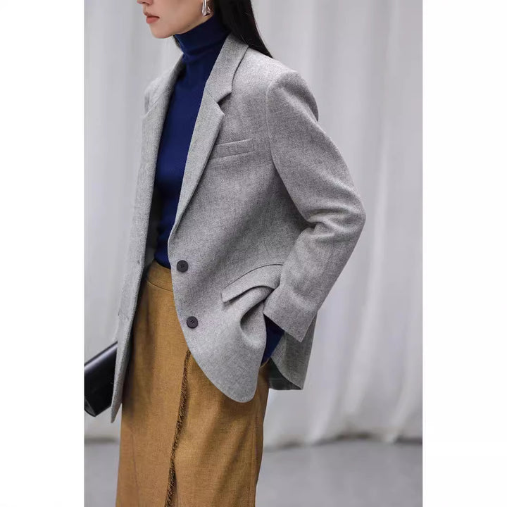 Ladies Elegant Tweed Blazer with Waist Belt Mune Fashion