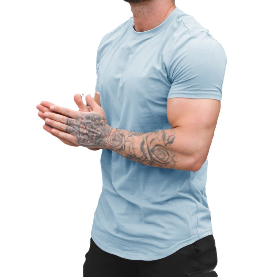 Men's fitted short-sleeve shirt made of elastic cotton blend with extended hem Mune Fashion