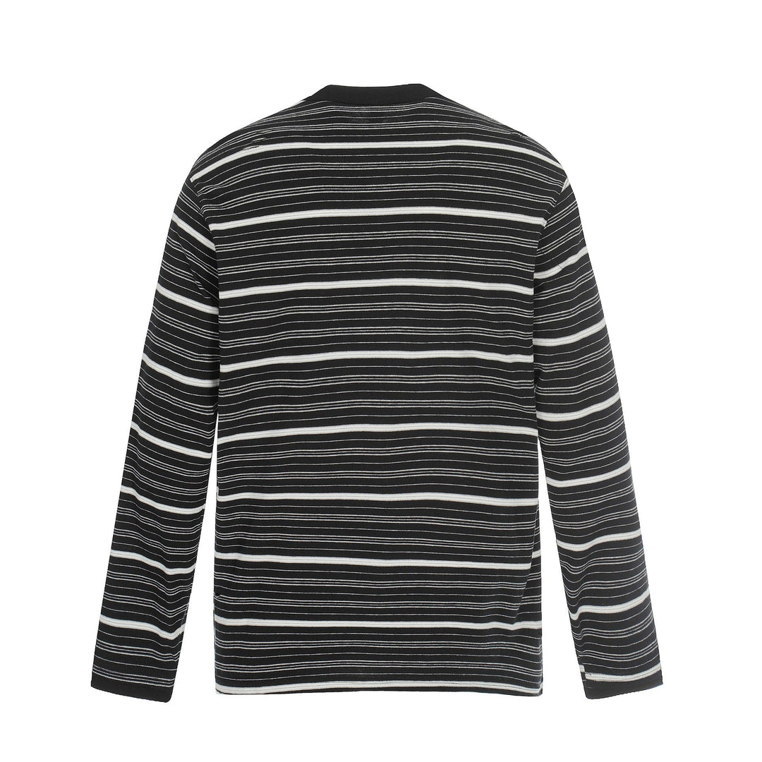 Men's Long Sleeve Henley Shirt with Striped Pattern and Distressed Details Mune Fashion