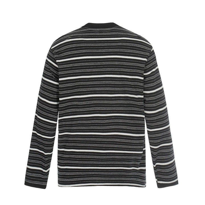 Men's Long Sleeve Henley Shirt with Striped Pattern and Distressed Details Mune Fashion
