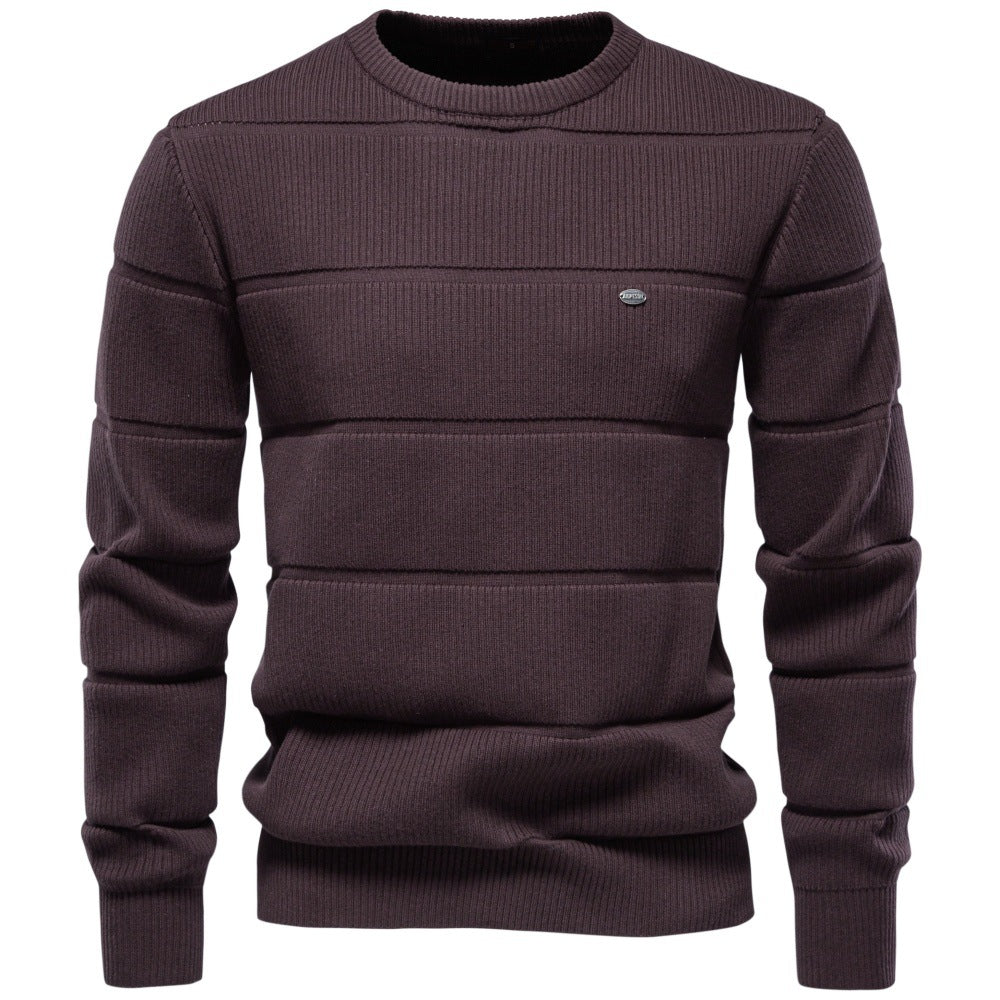 Men's Knitted Round Neck Sweater with Quilted Look and Ribbed Cuffs Mune Fashion