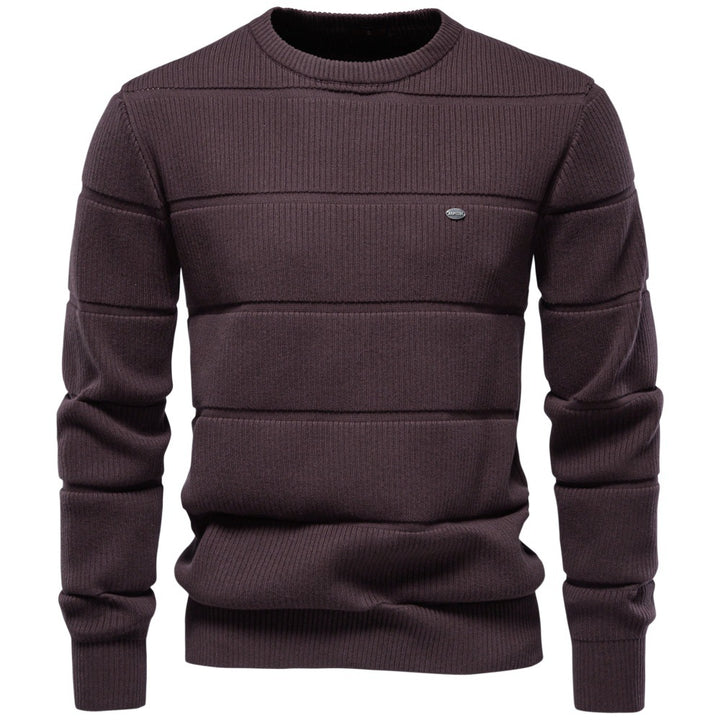 Men's Knitted Round Neck Sweater with Quilted Look and Ribbed Cuffs Mune Fashion