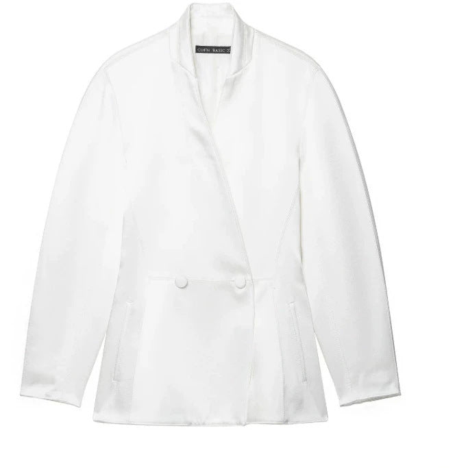 Women's Tailored Blazer Jacket with Asymmetrical Button Placket and Round Neckline Mune Fashion
