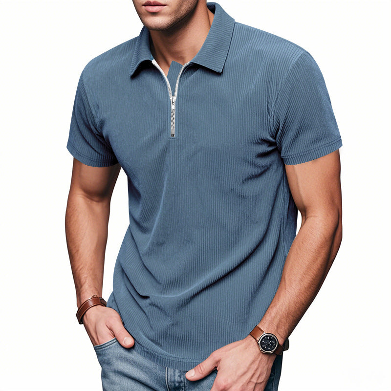 Unisex short-sleeved half-zip polo made of ribbed jersey with shirt collar Mune Fashion