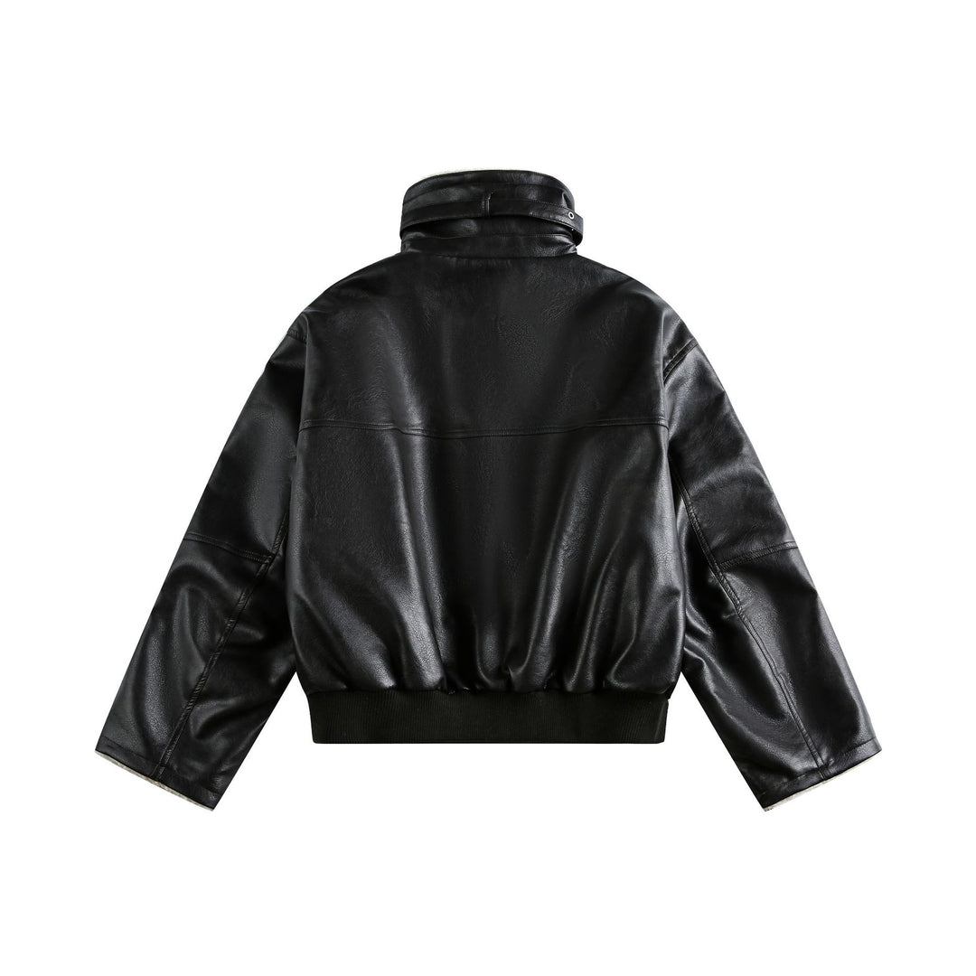 Women’s Modern Aviator Blouson made of vegan leather with teddy collar and contrasted sleeve cuffs Mune Fashion