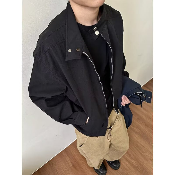 Men's Oversized Bomber Jacket with Stand Collar and Short Zipper Mune Fashion