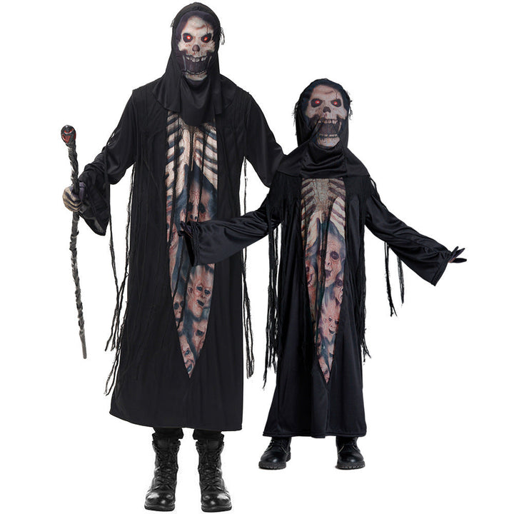 Unisex Spooky Skeleton Costume with Hood and Fringes Mune Fashion