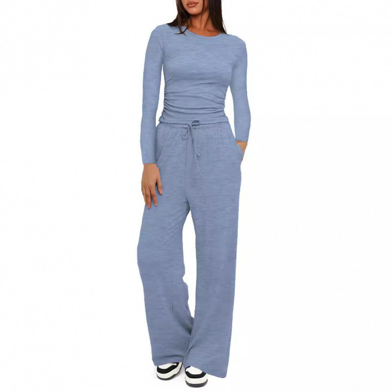 Women's Relaxed Leisure Pants with Extra Wide Leg, Elastic Waistband and Drawstring Mune Fashion