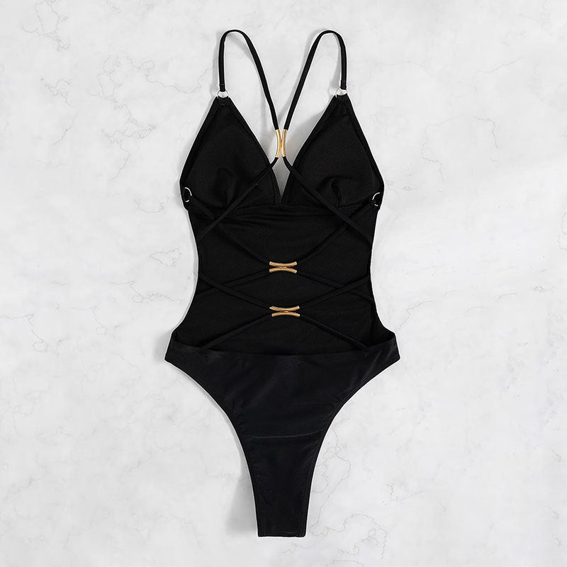 Women Elegant One-Piece Swimsuit with Golden Details Mune Fashion