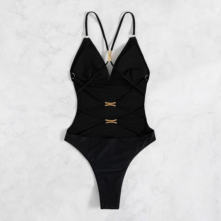 Women Elegant One-Piece Swimsuit with Golden Details Mune Fashion