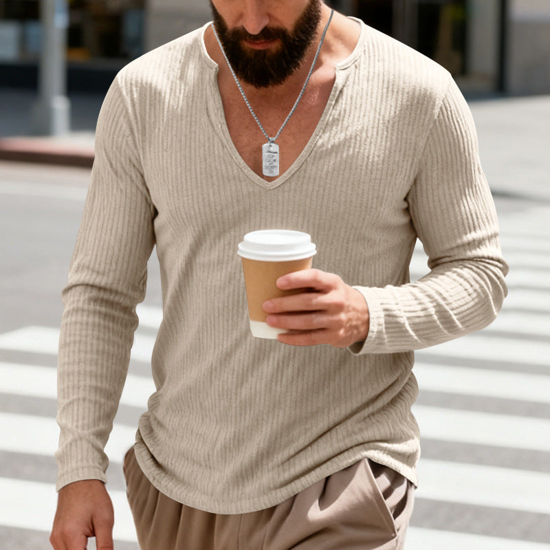 Men's ribbed V-neck long sleeve shirt made of lightweight cotton blend Mune Fashion