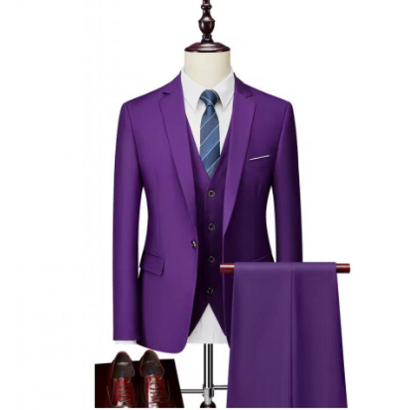 Men's tailored lightweight summer three-piece suit made of microfiber with slim lapels Mune Fashion
