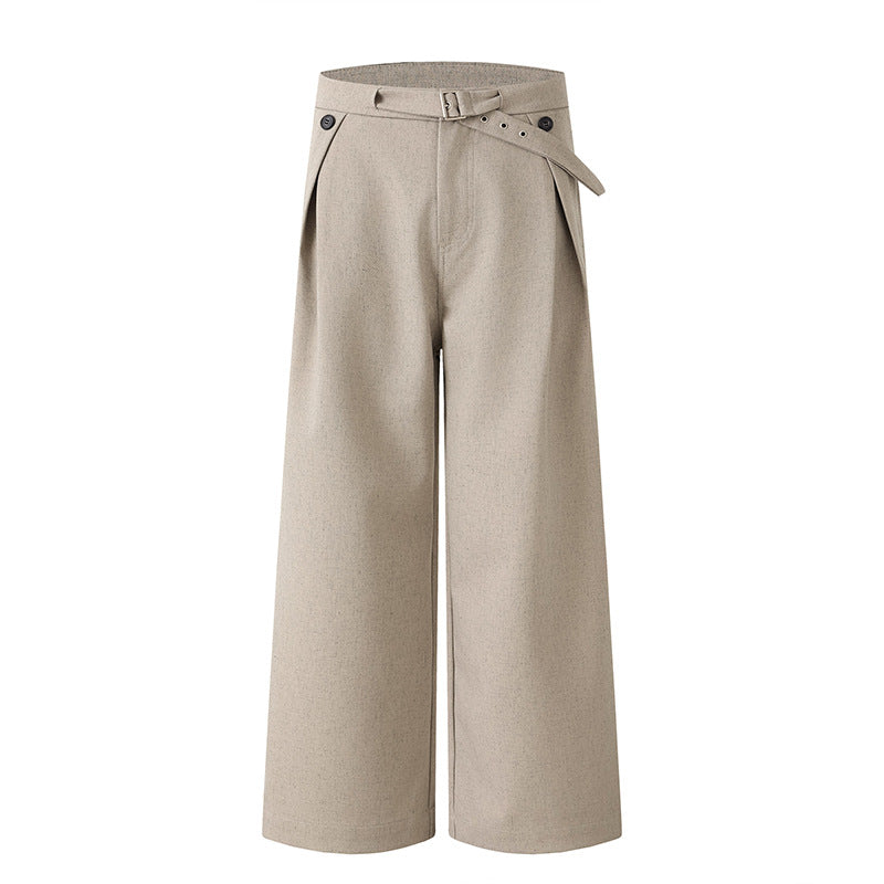 Ladies Wide Cut High-Waisted Fabric Trousers Mune Fashion