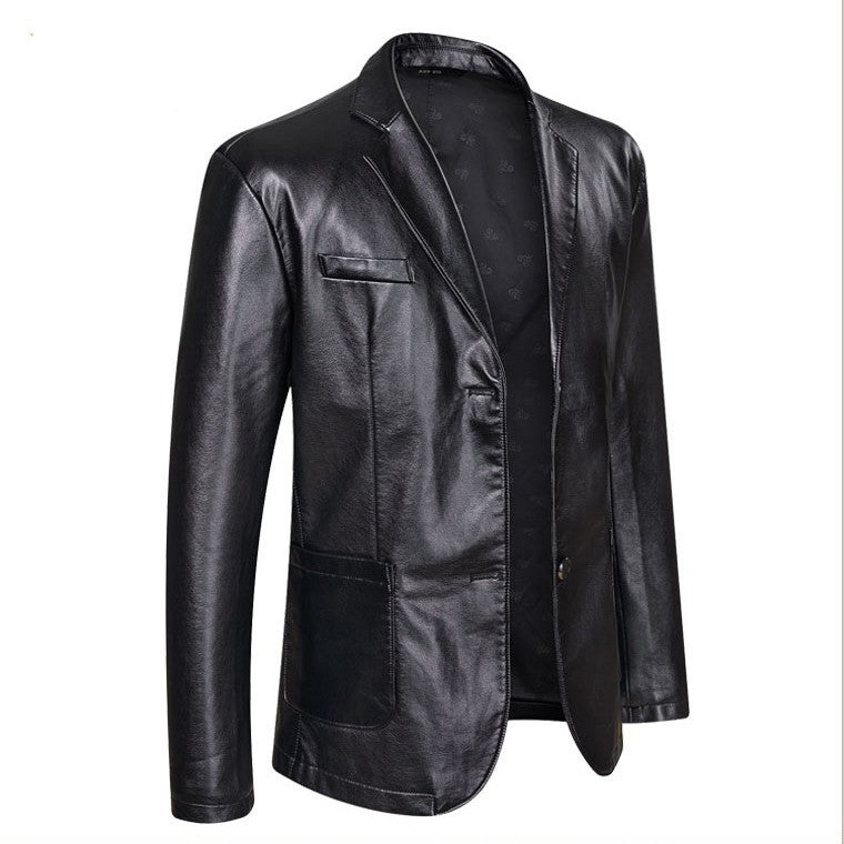 Men's Elegant Faux Leather Blazer Style Jacket with Patch Side Pockets Mune Fashion