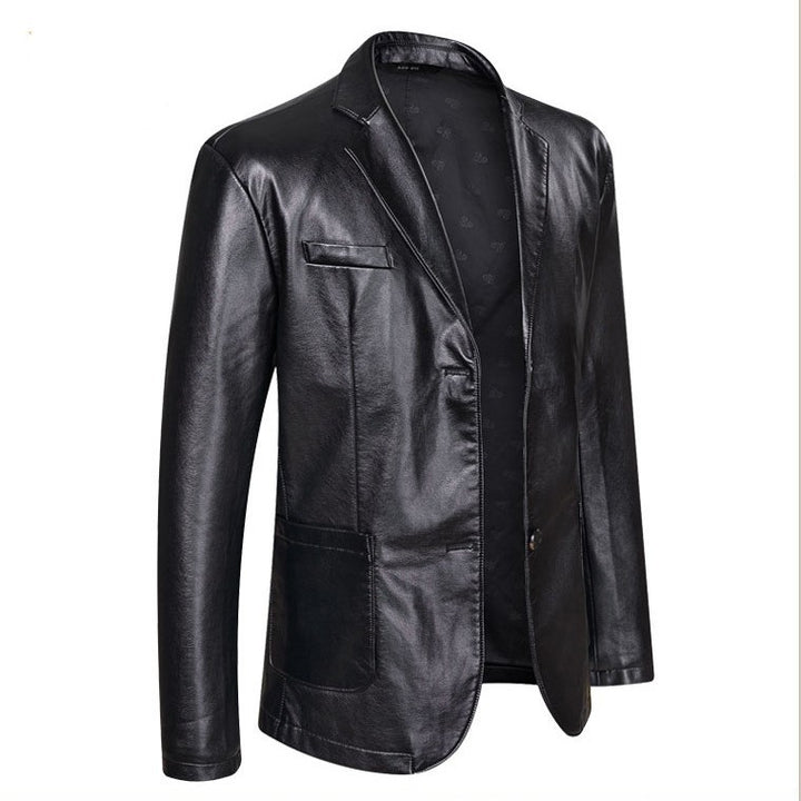 Men's Elegant Faux Leather Blazer Style Jacket with Patch Side Pockets Mune Fashion