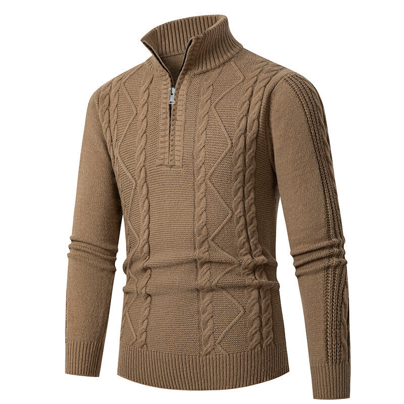 Men's cable knit turtleneck with half zip and high ribbed collar Mune Fashion
