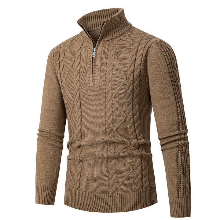 Men's cable knit turtleneck with half zip and high ribbed collar Mune Fashion