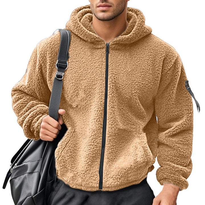 Men's padded Sherpa fleece hoodie jacket with full zipper, elastic hem, and sleeve zipper pocket Mune Fashion