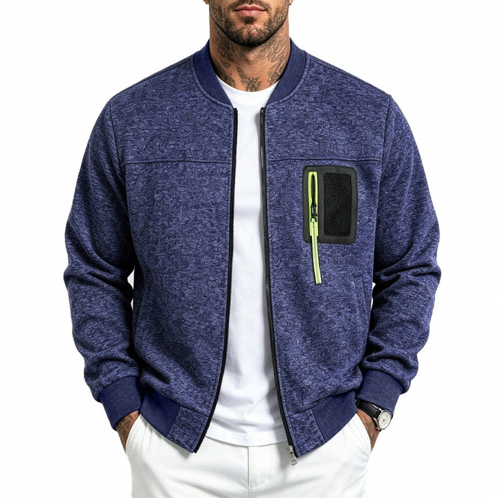 Men's Lightweight Bomber Jacket made of Structured Knit with Zip Breast Pocket Mune Fashion