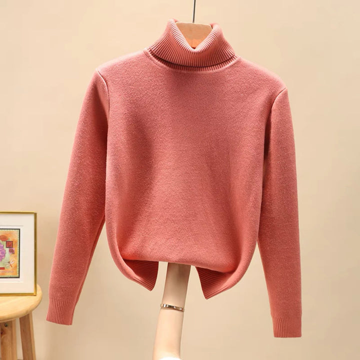Women's fine knit turtleneck sweater with warming inner lining and slim silhouette Mune Fashion