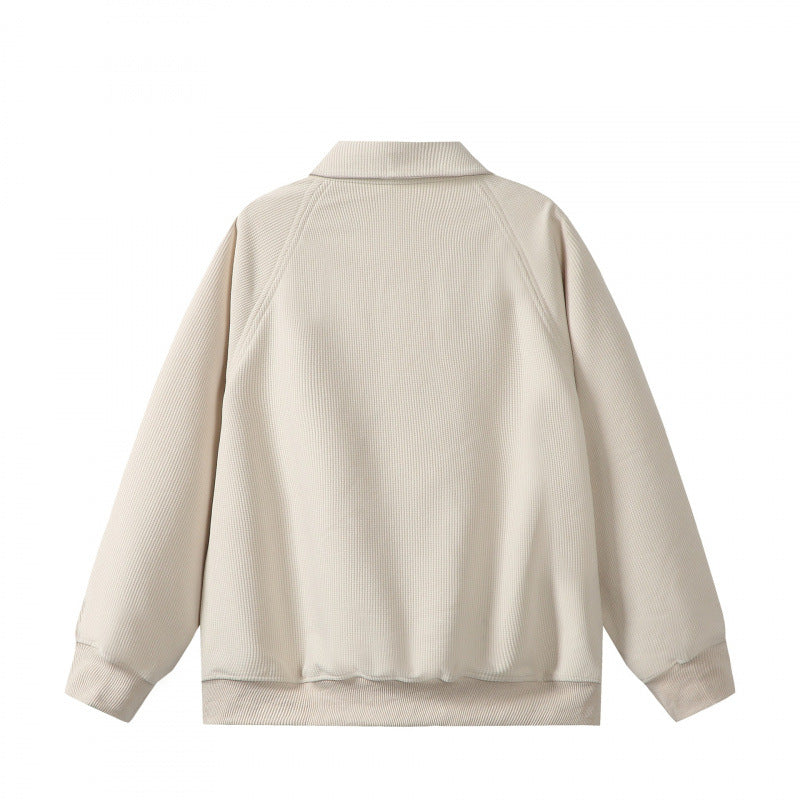 Unisex Oversize Half-zip Sweatshirt with Polo Collar, Waffle Structure and Kangaroo Pocket Mune Fashion