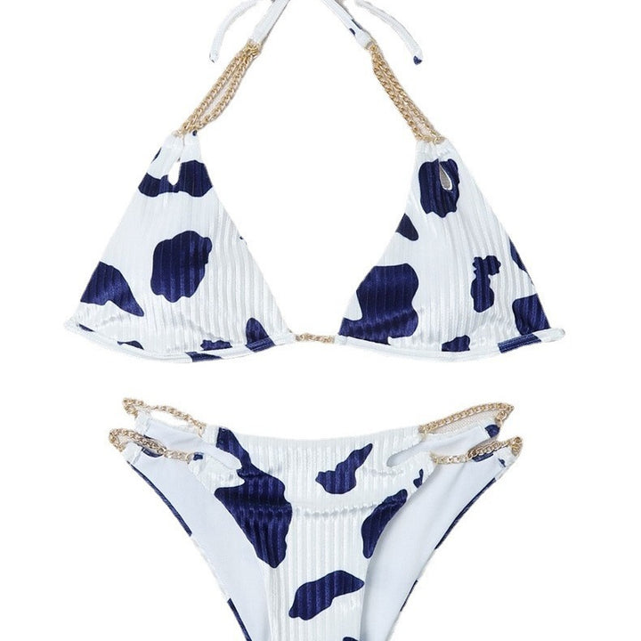 Women's triangle bikini with luxurious textured pattern and golden accents Mune Fashion