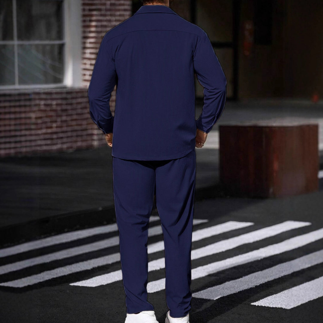 Men's casual two-piece shirt jacket with applied chest pockets and drawstring pants Mune Fashion