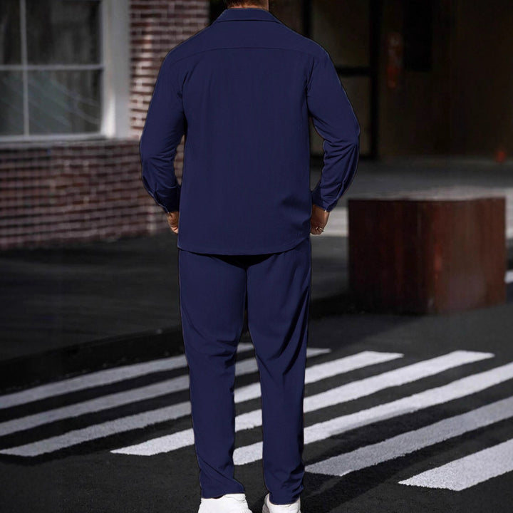 Men's casual two-piece shirt jacket with applied chest pockets and drawstring pants Mune Fashion
