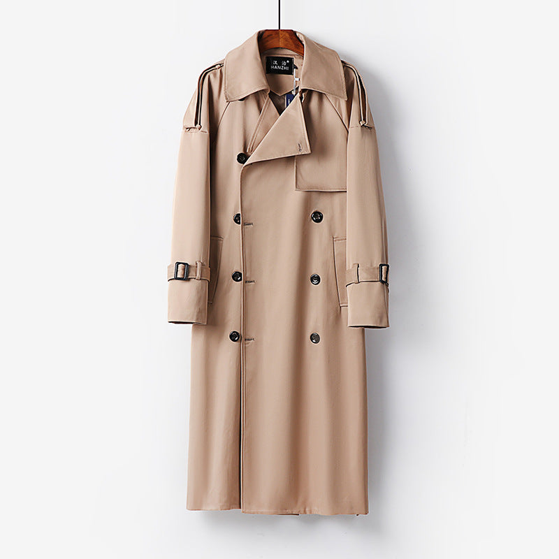 Women Longer Double-breasted Trench Coat with Tie Belt and Epaulettes Mune Fashion