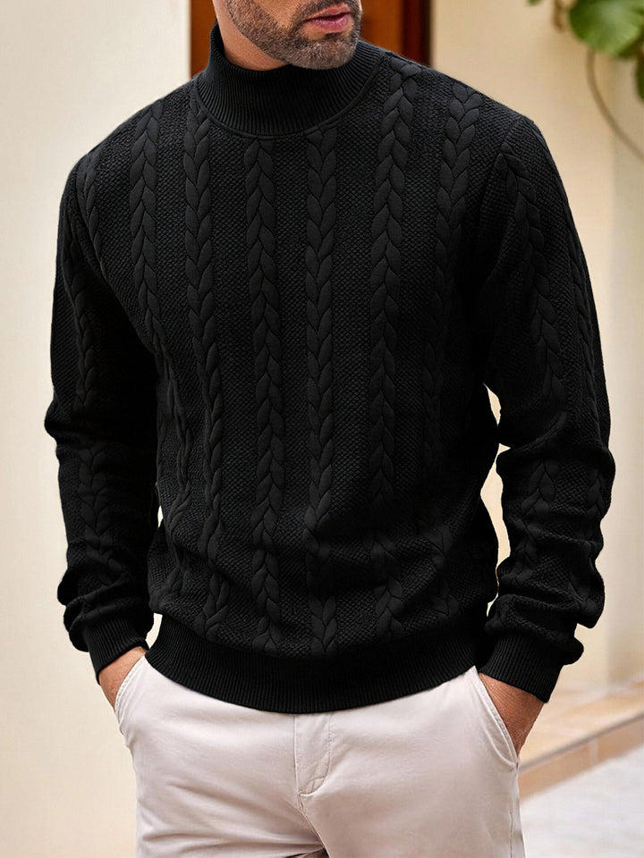 Men's thick knit cable knit sweater with half standing collar and elastic ribbed cuffs Mune Fashion