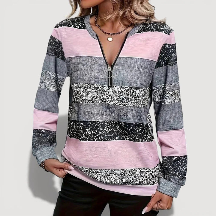 Women’s Stylish Zip Pullover with Graphic Pattern