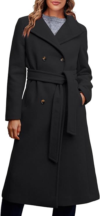 Ladies Elegant Double-Breasted Coat with Belt Detail Mune