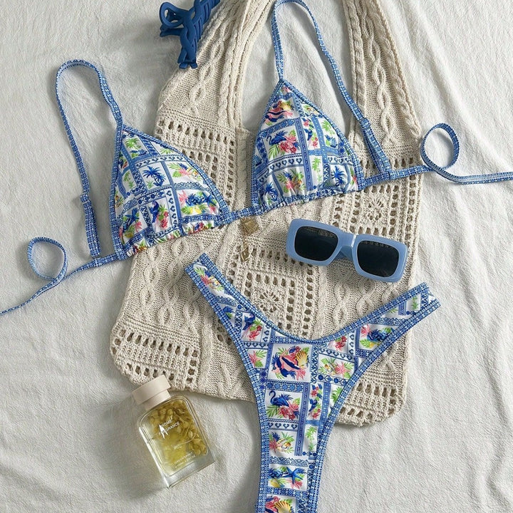 Women's triangle bikini with floral design and adjustable straps Mune Fashion