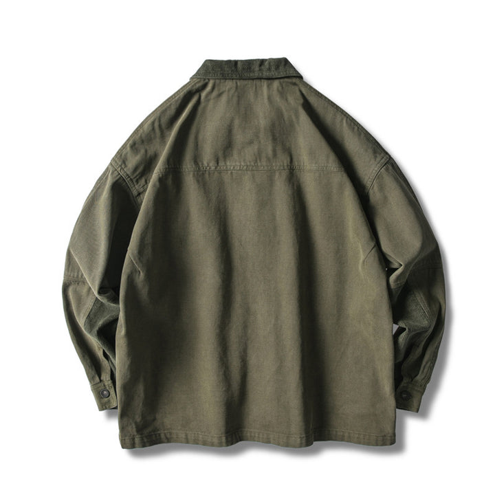 Men's loosely cut field jacket in workwear style with patch pockets and corduroy collar Mune Fashion