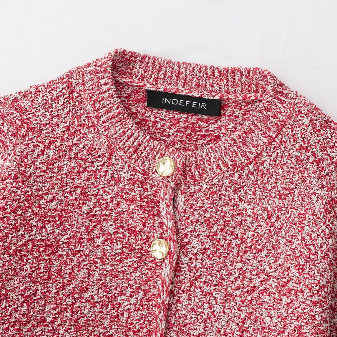 Women's Boucle Knit Cardigan with Pearlescent Buttons and Patch Pockets Mune Fashion