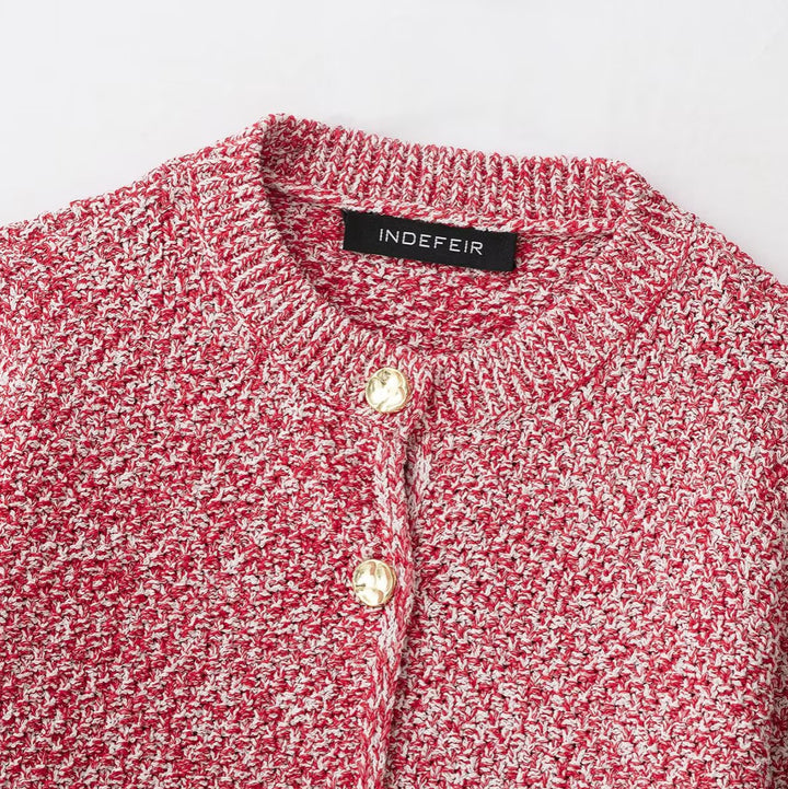 Women's Boucle Knit Cardigan with Pearlescent Buttons and Patch Pockets Mune Fashion