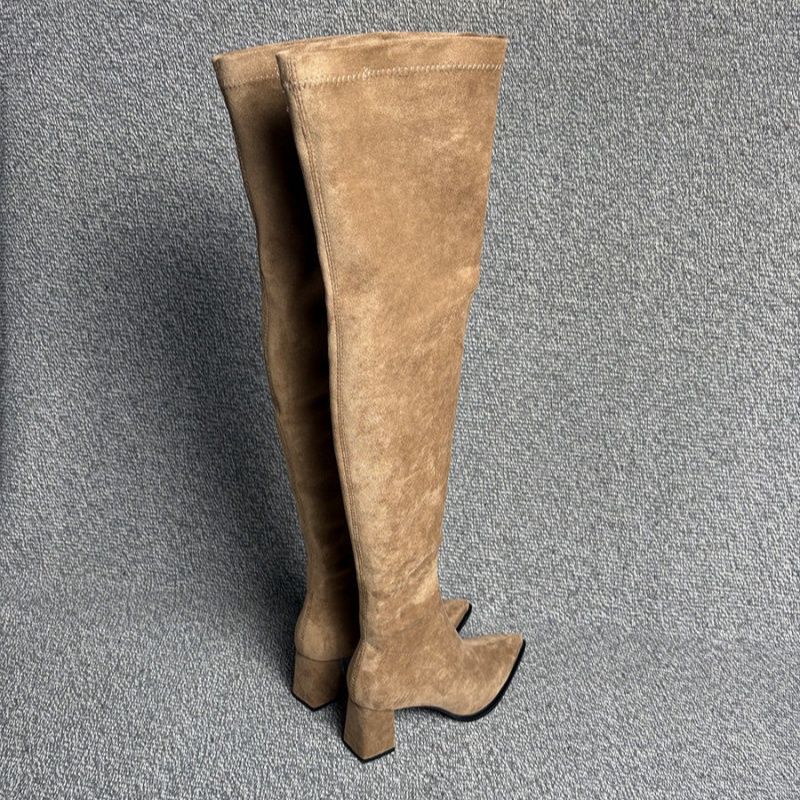 Ladies Over-the-knee Boots with pointed toe, elastic shaft and sculpted block heel Mune Fashion