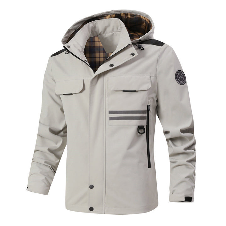 Men's Waterproof Softshell Jacket with Hood, Reflective Stripes and Checked Lining Mune Fashion