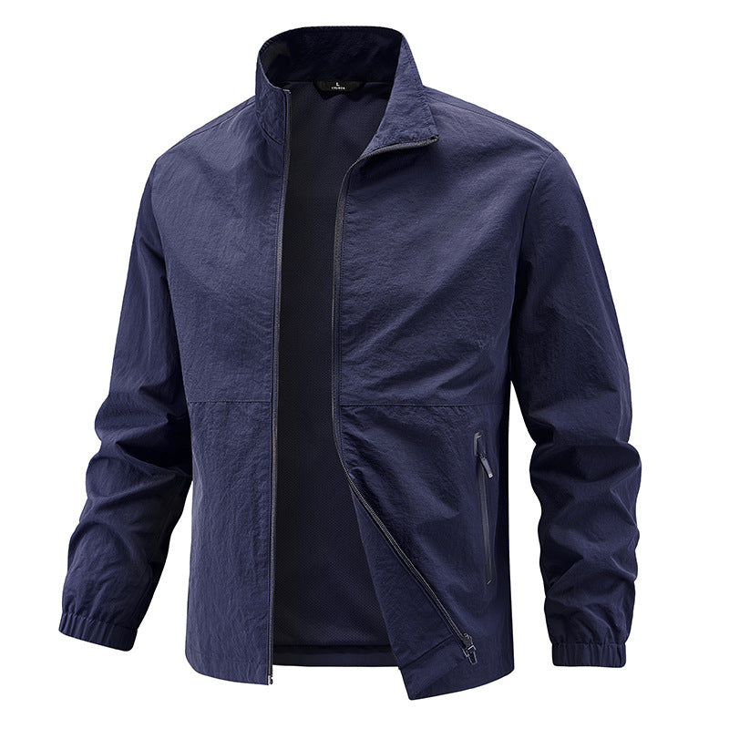 Men's Lightweight Technical Transition Jacket with Stand-Up Collar, Breathable Mesh Lining, and Water-Repellent Zipper Pockets Mune Fashion