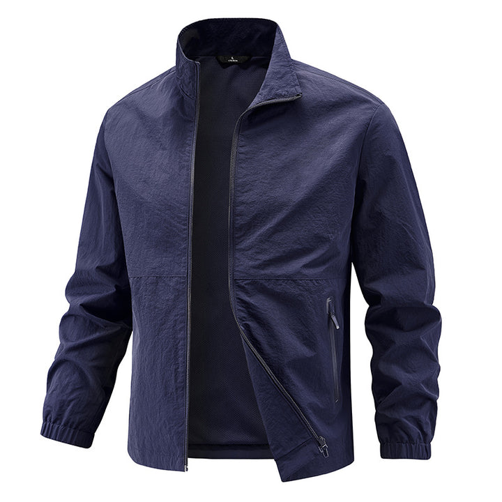Men's Lightweight Technical Transition Jacket with Stand-Up Collar, Breathable Mesh Lining, and Water-Repellent Zipper Pockets Mune Fashion