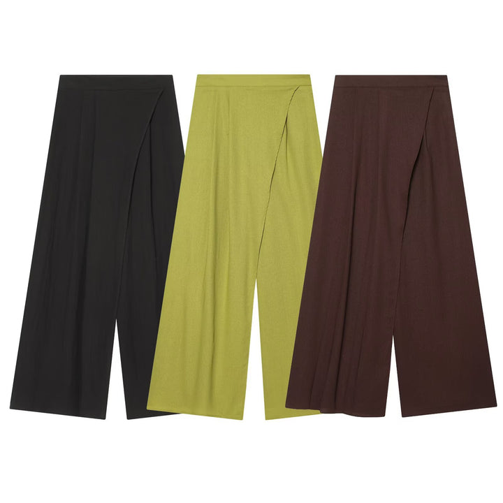 Women Wide High-Waist Culotte with Wrap Look and Flared Leg Mune Fashion
