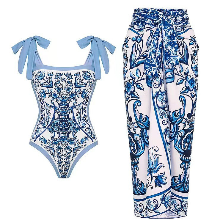 Women's swimsuit with floral print and matching wrap skirt Mune Fashion