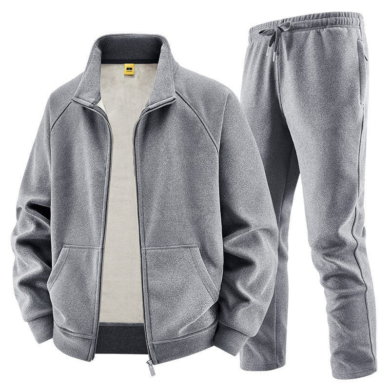 Men's Fleece Training Set with Stand-up Collar and Elastic Waistband Mune Fashion