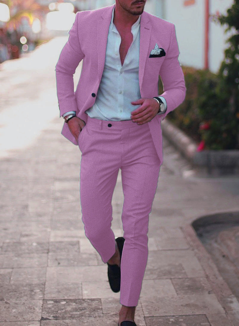Men's tailored linen suit set with single-breasted blazer and slim chino pants Mune Fashion