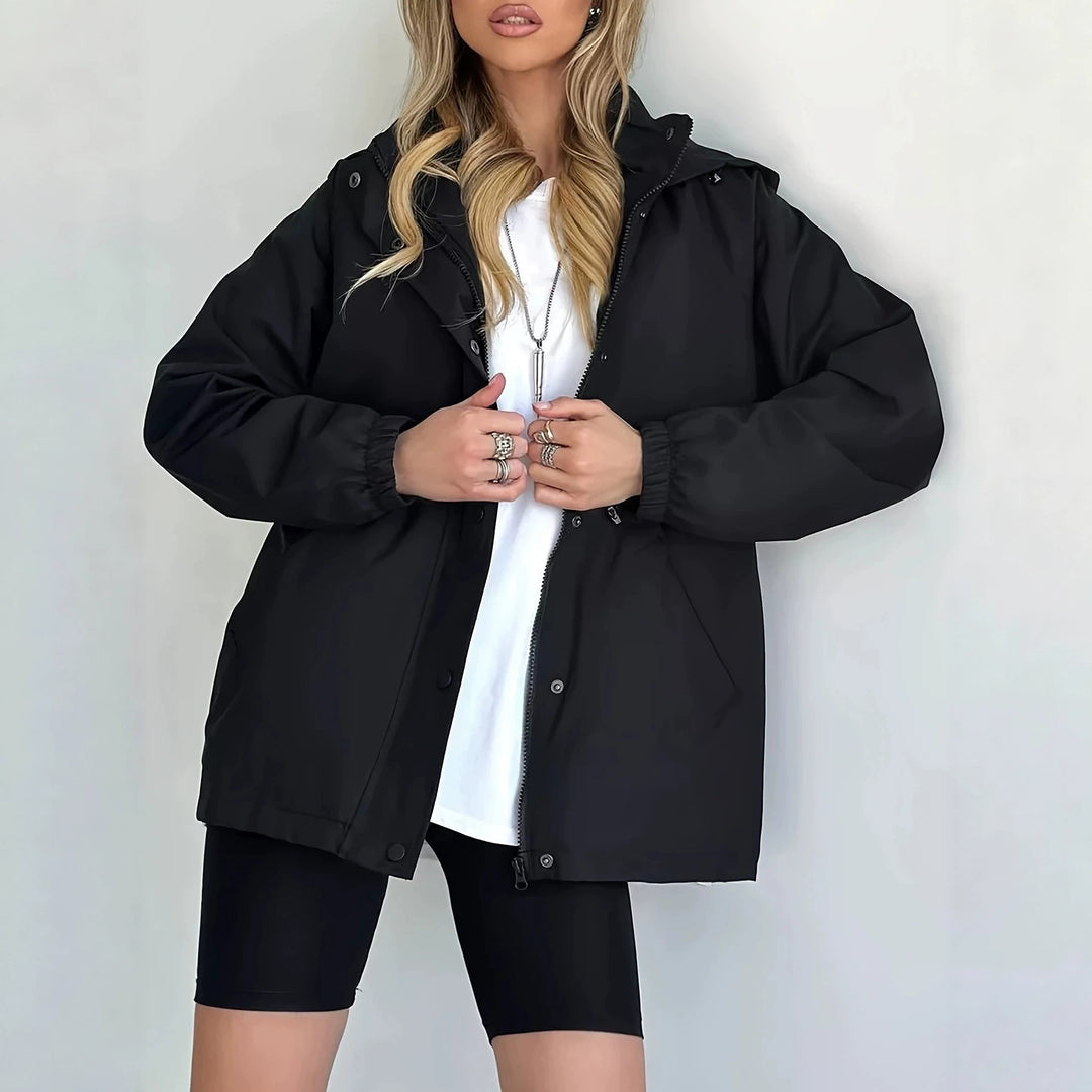 Women's hooded parka with waist drawstring and wind-resistant outer shell Mune Fashion