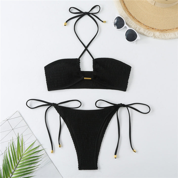 Women's bikini set with ruched bandeau top and high-cut briefs Mune Fashion