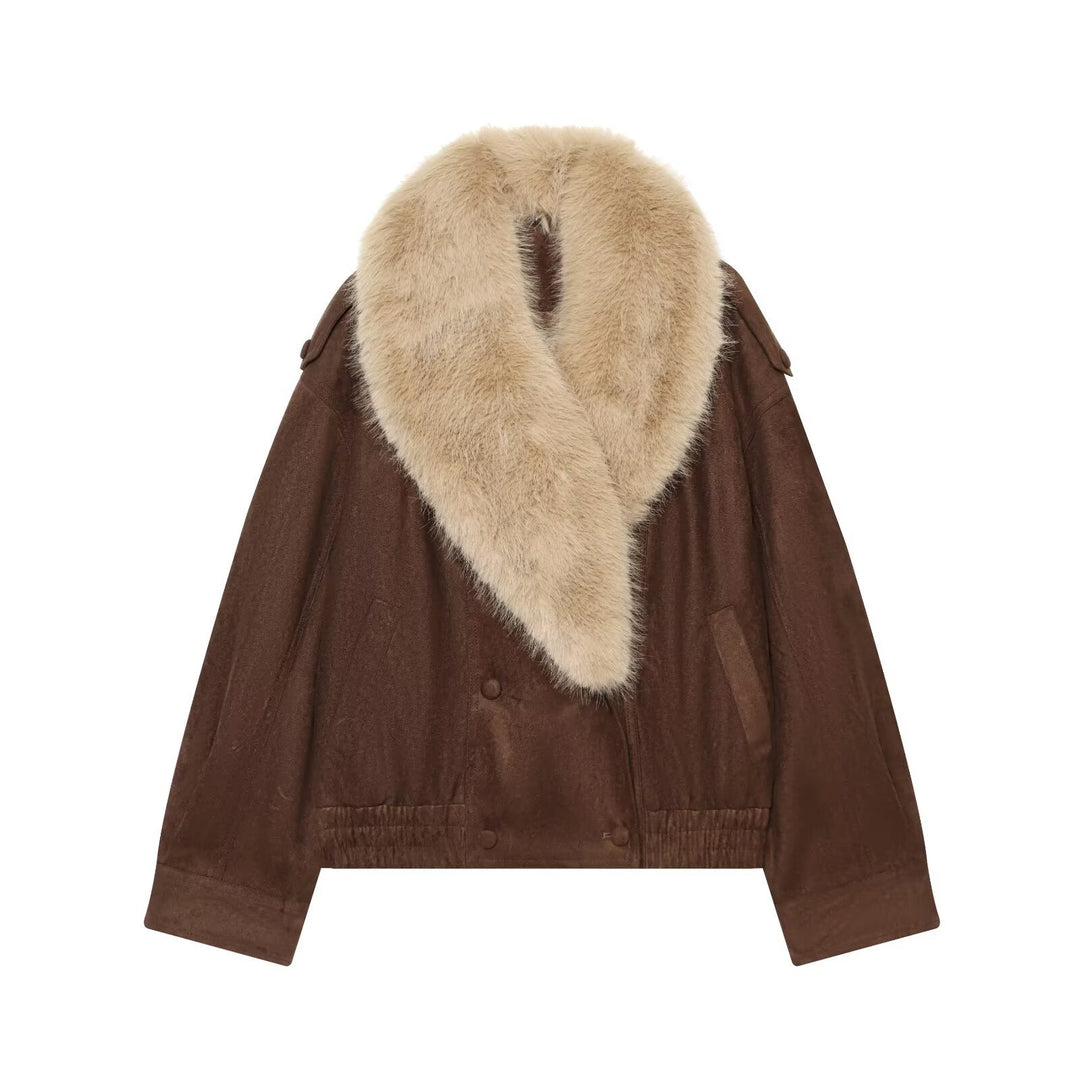 Ladies Cropped Velour Jacket with Removable XXL Shawl Collar Drune