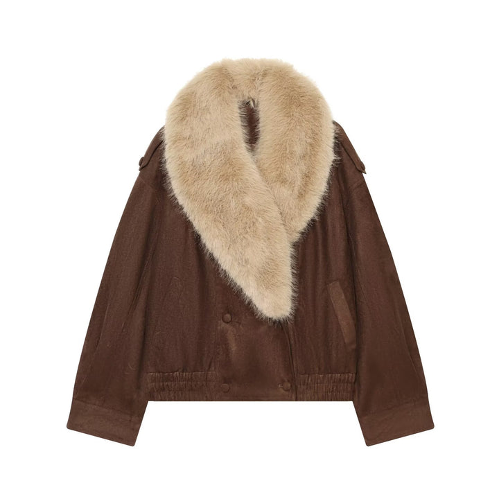 Ladies Cropped Velour Jacket with Removable XXL Shawl Collar Drune